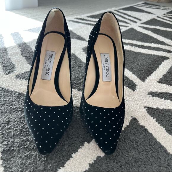 Jimmy Choo Romy 100 Pumps In Black Velvet With Glitters Size 37 - Picture 2 of 5